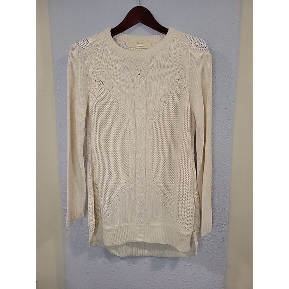 ZARAKNIT Zara Cream Cable Knit Sweater Size Large Ivory Long - Picture 1 of 7